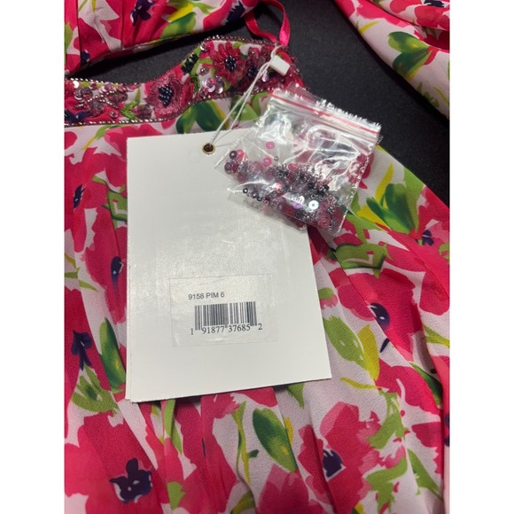 Mac Duggal NEW Floral Print Mini Dress Bell Sleeve Belted Cutout #9158 Size 6 - Picture 12 of 13